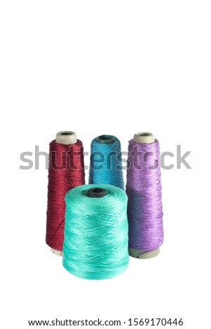 Isolated of colorful yarn roll on white background