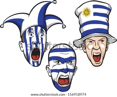 Vector illustration of football fans from Uruguay. Easy-edit layered vector EPS10 file scalable to any size without quality loss. High resolution raster JPG file is included. 