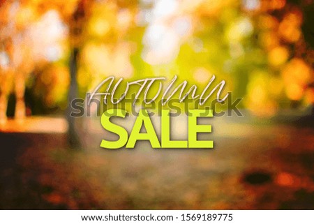 the autumn sale text over the out of focus blurry background of the fall color trees