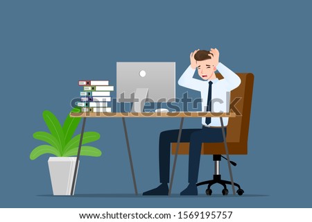 Businessman with a gestures facepalm emotion. Office people had a headache, disappointment or shame from work. Vector illustration concept design. Royalty-Free Stock Photo #1569195757