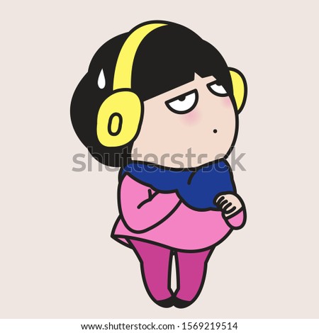 Girl Struggling And Trying To Put On Sweater. People Who Hate Winter Concept Card Character illustration