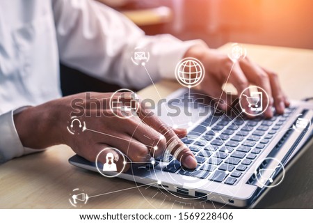 Omni channel technology of online retail business. Multichannel marketing on social media network platform offer service of internet payment channel, online retail shopping and omni digital app. Royalty-Free Stock Photo #1569228406