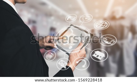 Omni channel technology of online retail business. Multichannel marketing on social media network platform offer service of internet payment channel, online retail shopping and omni digital app. Royalty-Free Stock Photo #1569228418