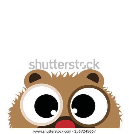 Vector illustration of bear on white background. Symbol of animal, pet, forest, ears, eyes, curious.