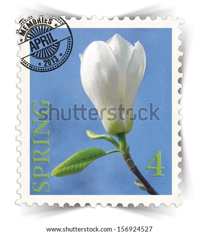 Label for seasonal products ads or calendars stylized as vintage post stamp (April - 4 of 12 set) 
