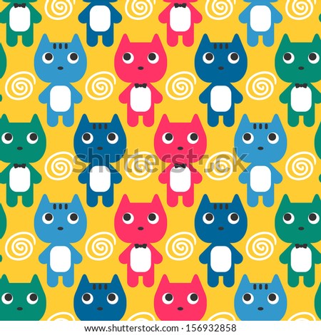 Seamless pattern with colorful kittens