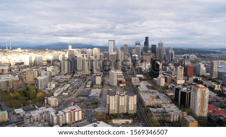 Seattle city afternoon view from above on downtown houses
