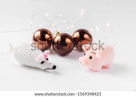 New year and Christmas background with pig and rat - symbol of the year