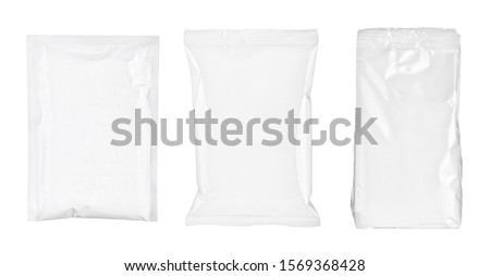 close up of various paper and aluminum bags on white background. each one is shot separately Royalty-Free Stock Photo #1569368428