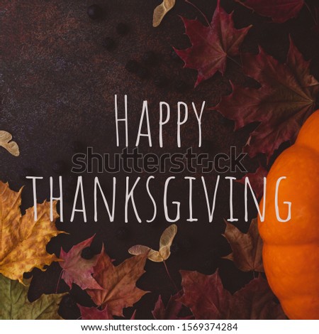 Happy thanksgiving text. Greeting card. Autumn leaves. Royalty-Free Stock Photo #1569374284
