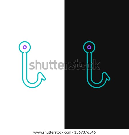 Green and purple line Fishing hook icon isolated on white and black background. Fishing tackle.  Vector Illustration