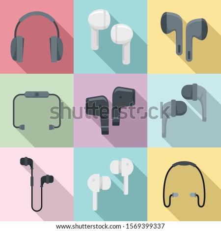 Wireless earbuds icons set. Flat set of wireless earbuds vector icons for web design Royalty-Free Stock Photo #1569399337