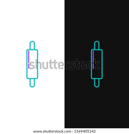 Green and purple line Rolling pin icon isolated on white and black background.  Vector Illustration