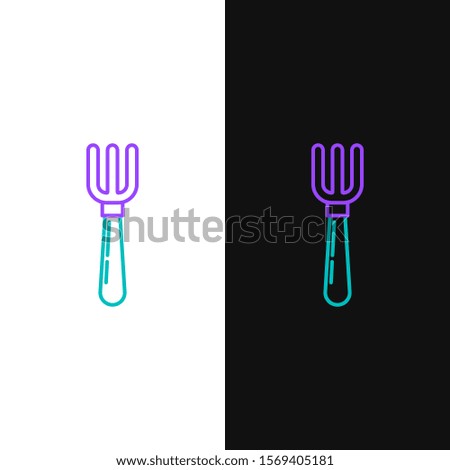 Green and purple line Fork icon isolated on white and black background. Cutlery symbol.  Vector Illustration
