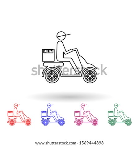 Postman on the scooter multi color icon. Simple thin line, outline vector of logistic icons for ui and ux, website or mobile application