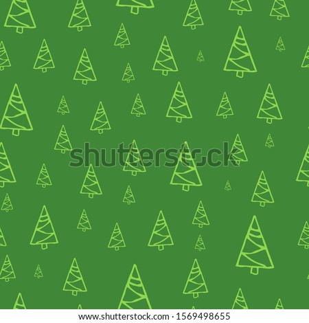 Seamless pattern with hand drawn Christmas trees. Sketched firs.  Winter holiday doodle elements. Vector illustration