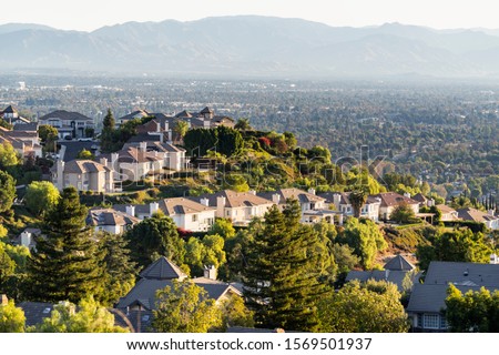 Hilltop San Fernando Valley view from the West Hills neighborhood in area of Los Angeles, California. 