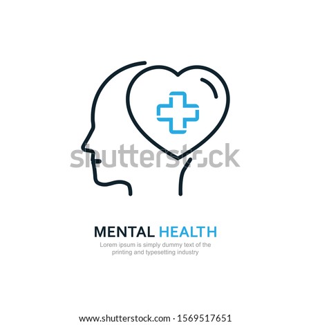Mental health, human head, psychological help, psychiatry concept, therapy course, cognitive development, vector line icon
 Royalty-Free Stock Photo #1569517651