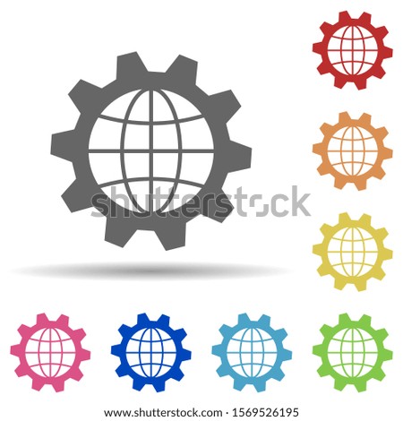 Global network, gear, world in multi color style icon. Simple glyph, flat vector of business icons for ui and ux, website or mobile application