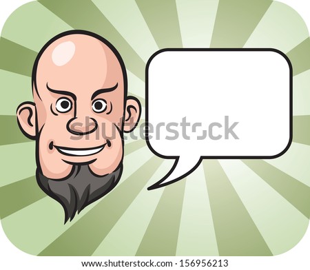 Vector illustration of bald and bearded man face with speech bubble