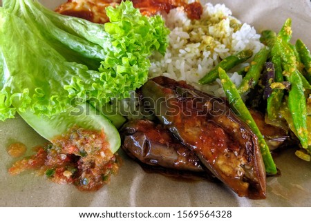 Typical Malaysian daily lunch called Nasi Campur.