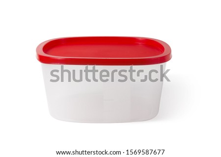 Plastic boxe with red lid Isolated on a white background with clipping paths with shadow and without shadow