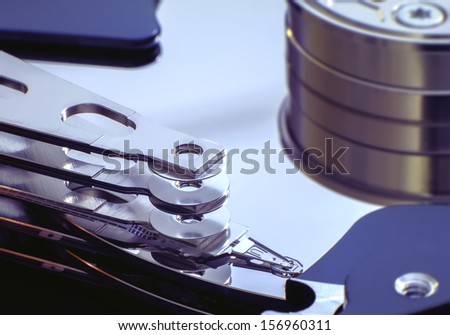 Desktop computer hard drive internal close up