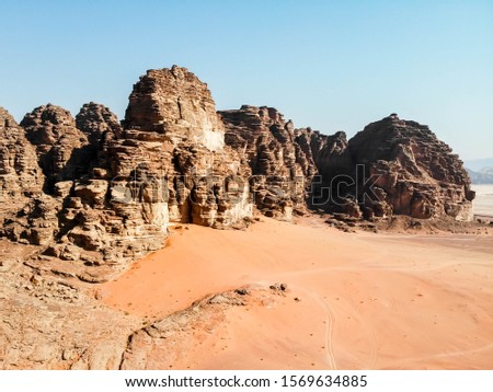 Rocky outcrop in the desert of Wadi Rum in the morning