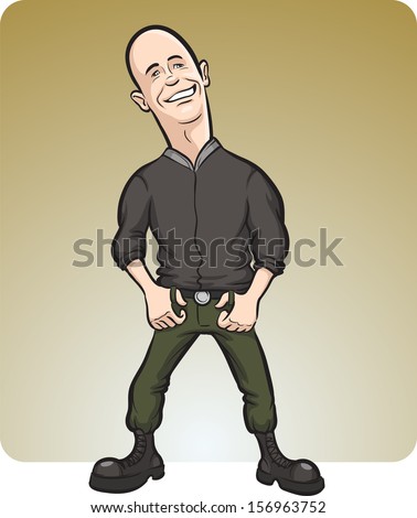 Vector illustration of cartoon skinhead man. Easy-edit layered vector EPS10 file scalable to any size without quality loss. High resolution raster JPG file is included.