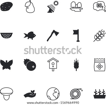 nature vector icon set such as: repair, sapling, bean, watering, aquatic, bird, template, handmade, walnut, simple, gold, homemade, fish, sharp, fishing, smog, fauna, axe, hose, butterfly, pennant
