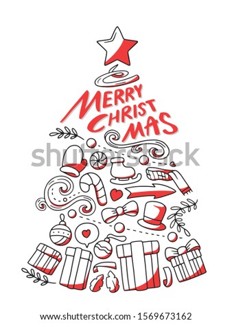 Christmas tree with doodle  vector illustration.Doodle design concept