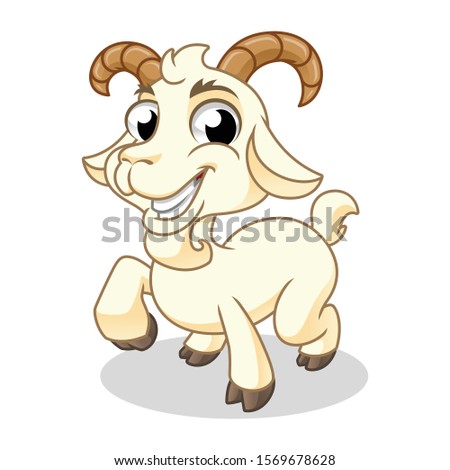 Goat Standing with Raise His Feet, Mammal Animal, Cartoon Vector Illustration Mascot, in Isolated White Background.