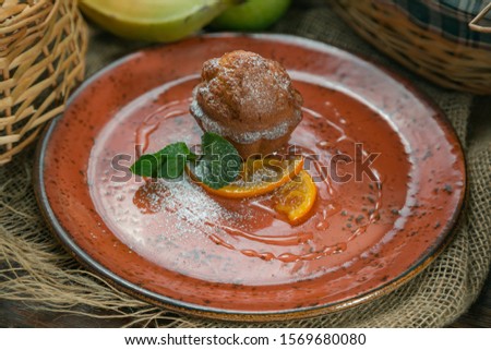 dessert in a plate rustic background with vegetables