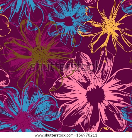 Vector seamless pattern with beauty flowers