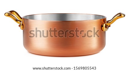 Clean and shiny copper pot isolated on white background Royalty-Free Stock Photo #1569805543