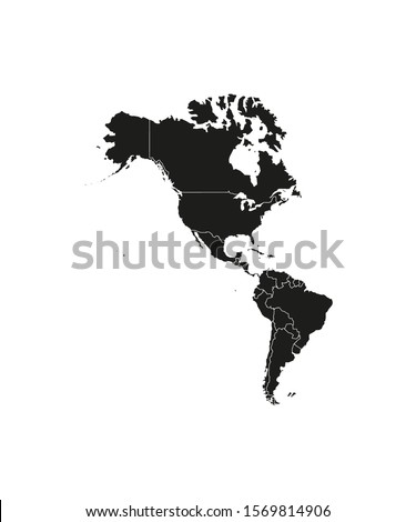North, South America with country borders, vector illustration. Royalty-Free Stock Photo #1569814906
