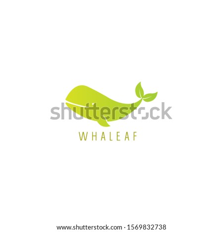 modern geometric logo of whale fish and leaf, nature whale logo. 