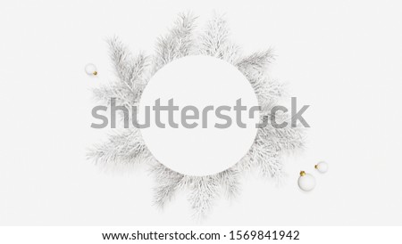  Christmas celebration. White branches with balls and golden decarations. Space for your text