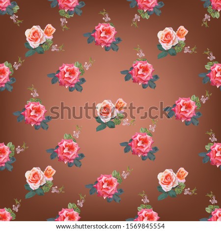 Roses with leaves  seamless pattern - vector illustration