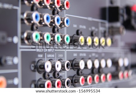connectors on the AV receiver Royalty-Free Stock Photo #156995534