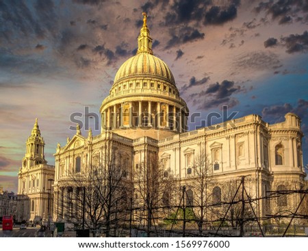 London England,  saint Paul's cathedral impressive dome under dramatic sky