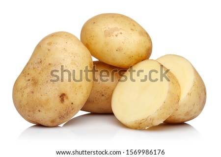 Raw potatoes isolated on white background Royalty-Free Stock Photo #1569986176