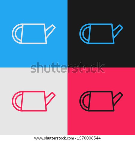 Color line Watering can icon isolated on color background. Irrigation symbol. Vintage style drawing. Vector Illustration