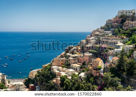Costiera Amalfitana, Salerno, Campania, Southern Italy: the coast at summer (July): view of Positano