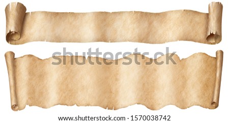 Narrow old papers fantasy style scroll banners set isolated on white