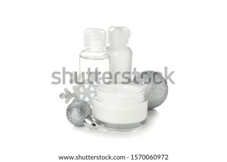 Set cosmetics, jar of winter cream for skin isolated on white background