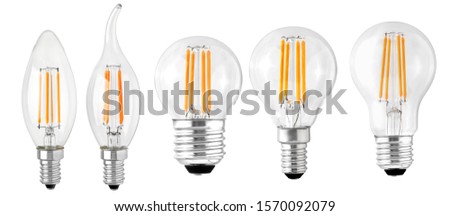 set of LED filament bulbs isolated classic types Royalty-Free Stock Photo #1570092079