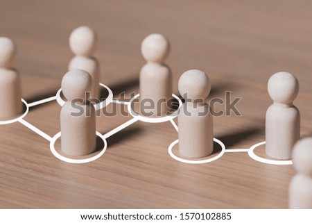 Social connections by white lines with people figurines , Call for cooperation creating a new team and action contacts communication  in society