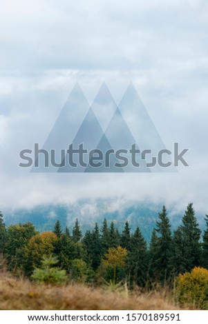 Abstract sky geometric background with polygons, mountains and clouds, polygonal cloudy landscape background, op art, height. Reality illusion. Stock 
vertical photo. Use for cover.