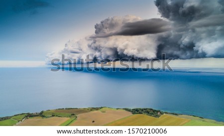 Shelf cloud, Arcus, island of Rügen from a bird's eye view